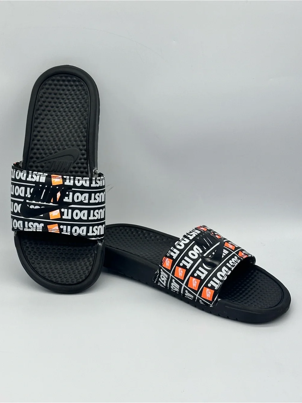 Nike Benassi JDI Print Just Do It Men's Slides Sandal Black Orange Size 9